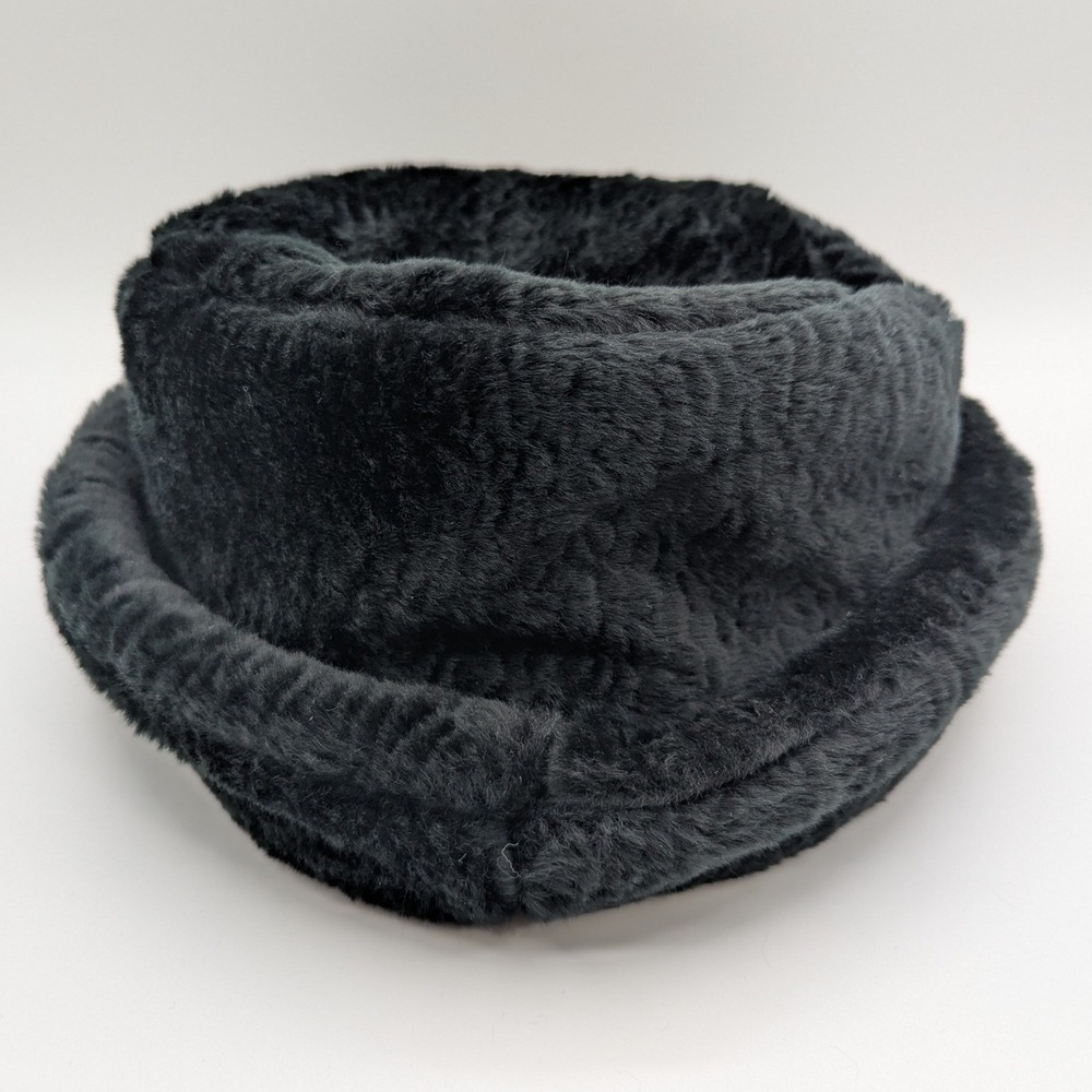 Vintage Black Faux Fur Pillbox Hat Made in USA One Size Fits All Lined